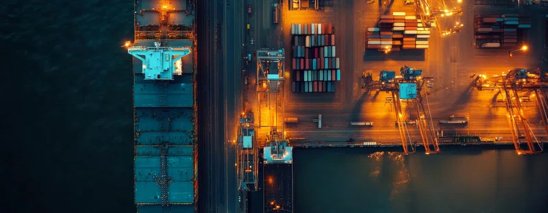Shipping yard at night time