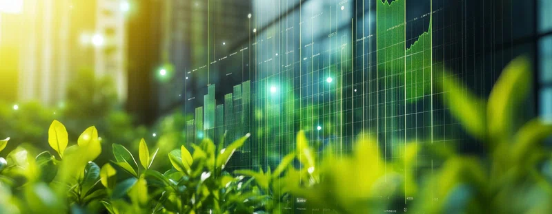 Green plants in front of a green graph