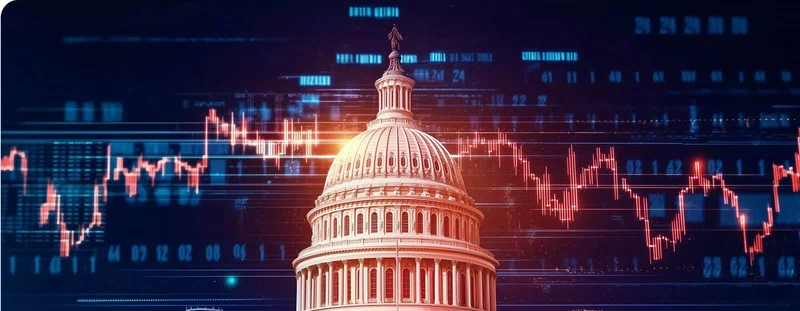 US federal building in front of a graph
