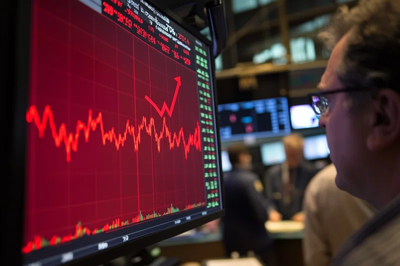 Trader looking at red screen