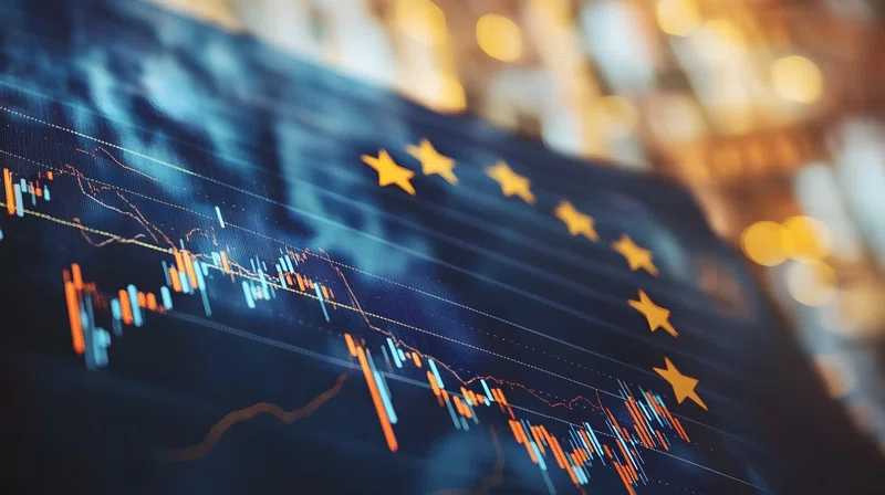 Flag of Europe with stock market graph