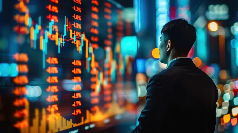 Investor looking at markets board