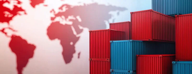 Illustration: shipping containers and globes