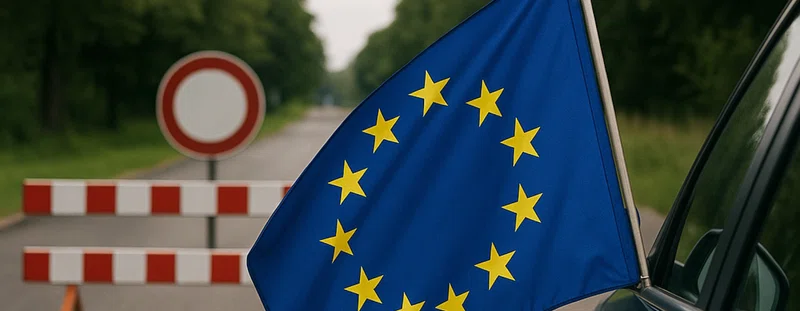AI image of an EU flag stopping at a checkpoint