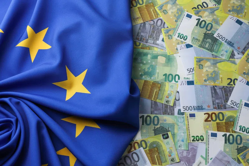 EU flag on euro banknotes