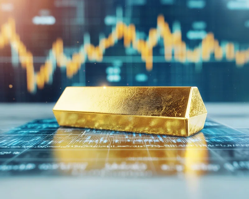 Gold bar on financial analyst desk