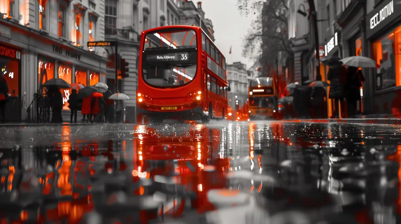 Red bus in City of London