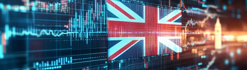 UK flag against financial data background