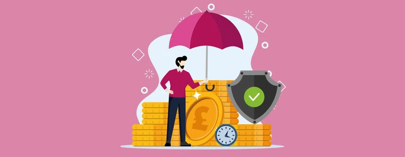 Illustration: man with umbrella covering cash