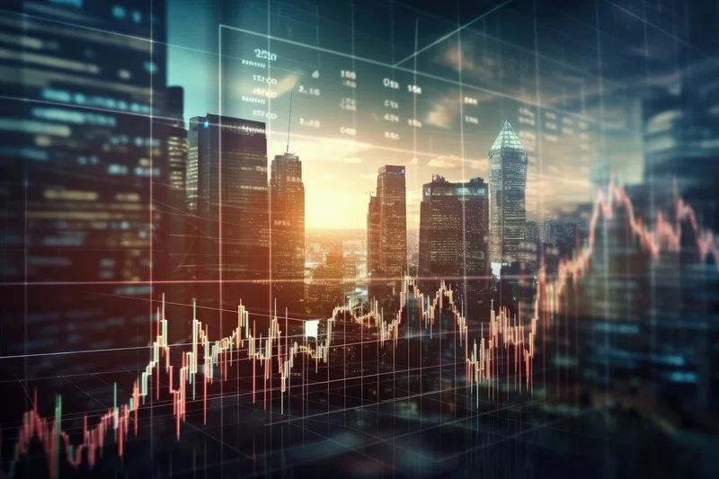 Share prices overlaid city of London image