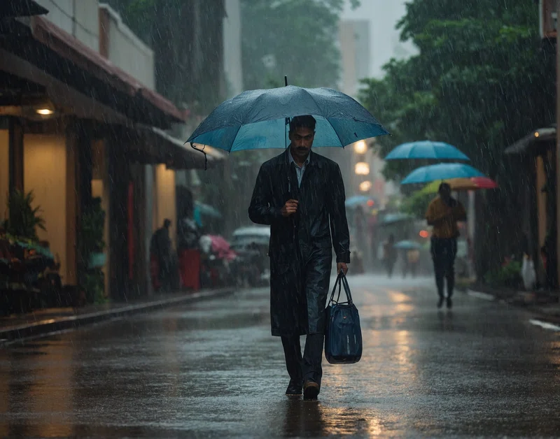 Shopper under umbrella