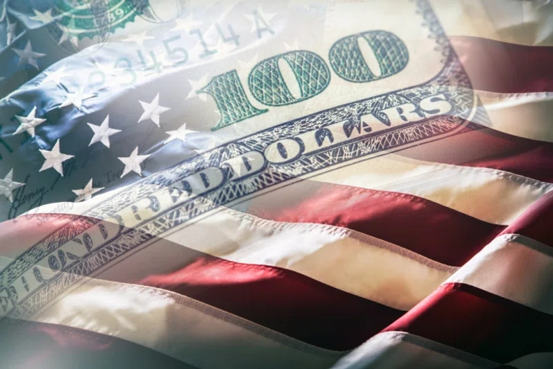 US flag and dollar bill merged