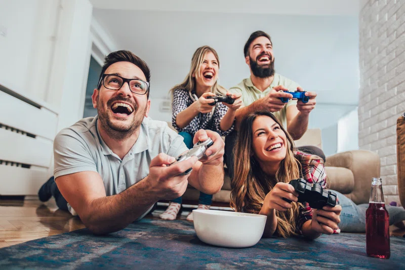 Family playing video game