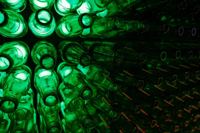 A wall of Heineken beer bottles