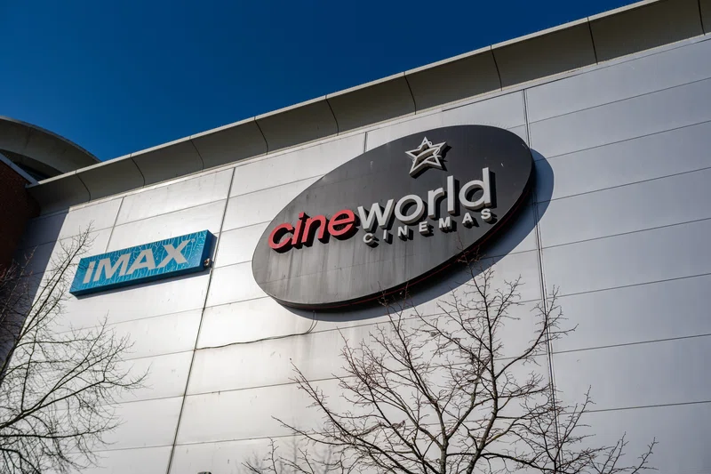 Vine World logo on side of cinema 