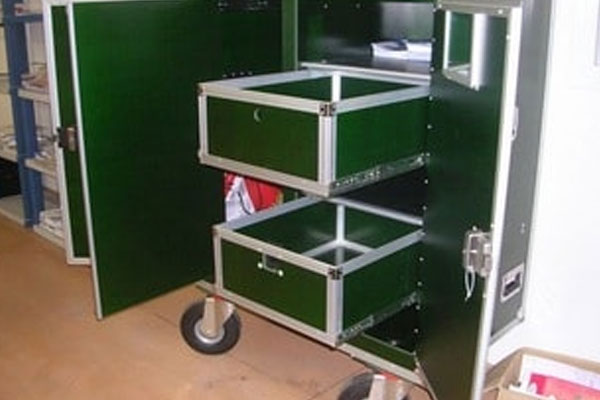 View of full extension drawer slides on kitch waste bins