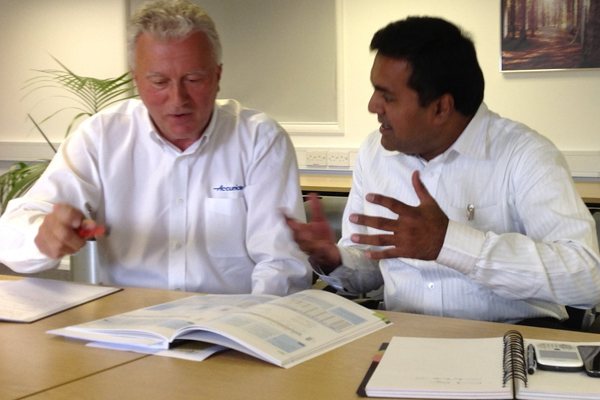 Mr V B Manoj from Hyderabad with an Accuride member of staff in an interview.