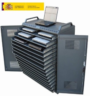 Meuble de rangement pour ordinateurs portables utiliser glissières à course totale