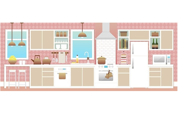 view of a kitchen that uses slides in multiple places such as drawers and oven slides.