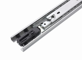 close up view of Accuride's DW3832SC self-close slide on a white background