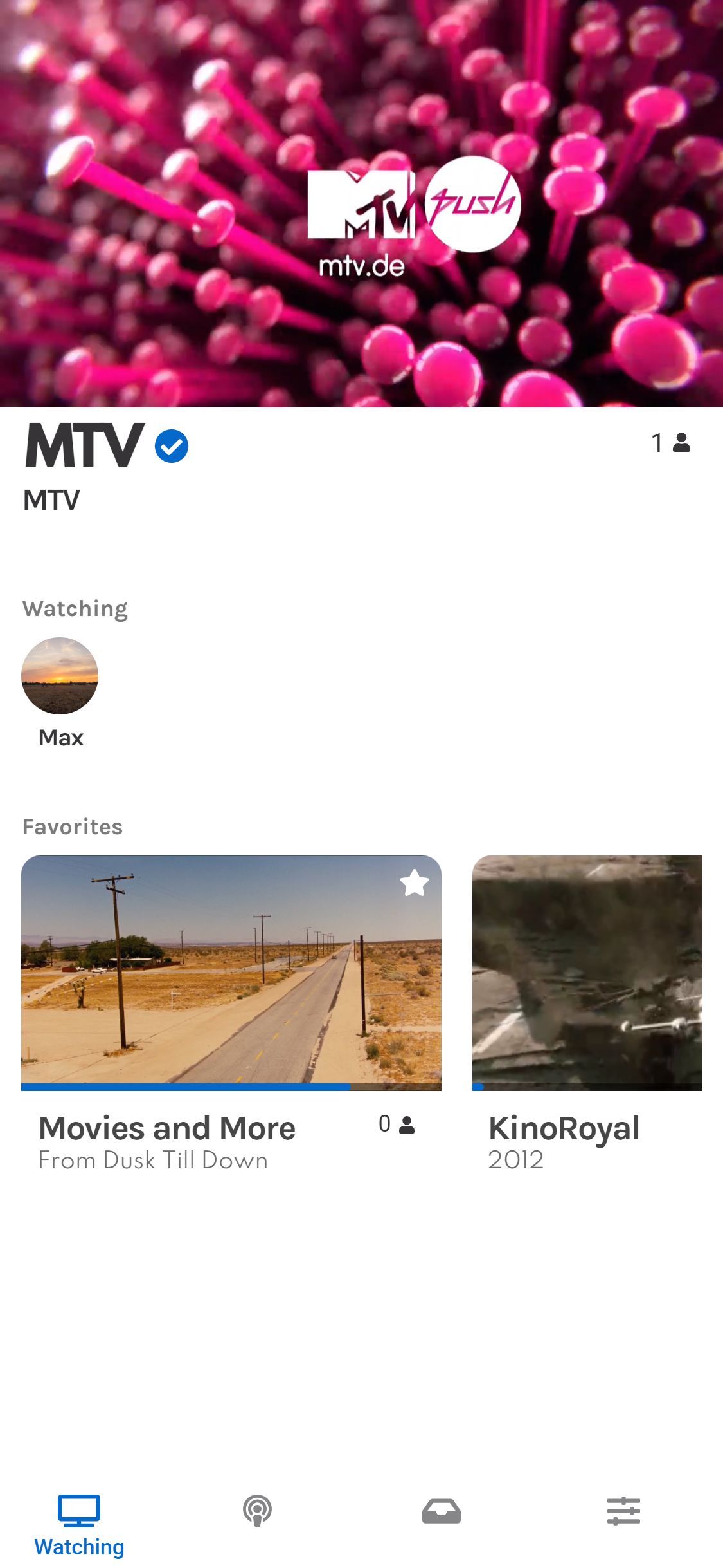 Screenshot of the app showing a running channel