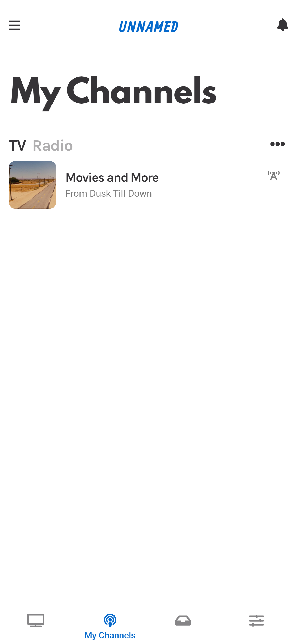 Screenshot of the app showing the list of channels a user has created