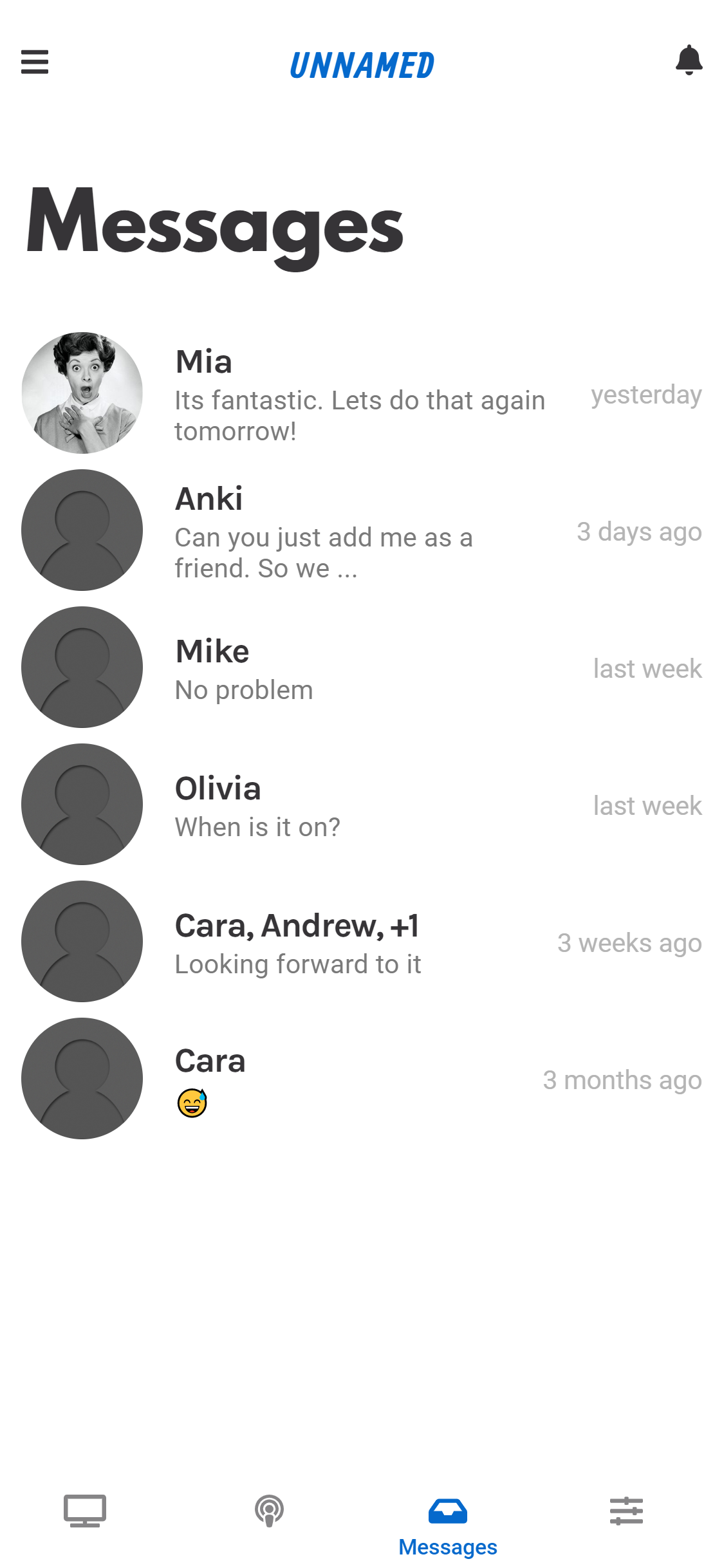 Screenshot of the app showing a list of chats