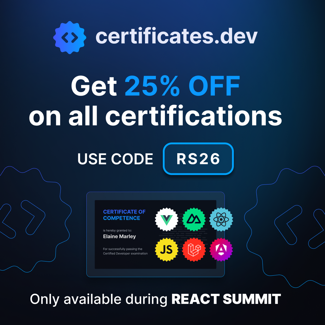 <p>25% Off React Certification</p>
