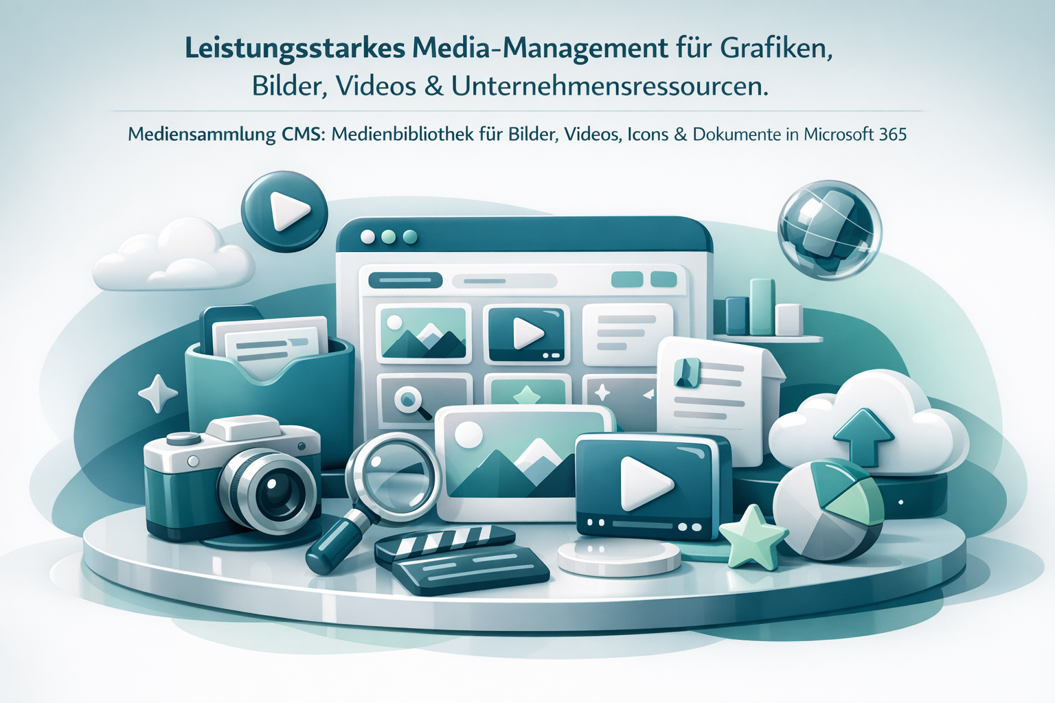 Leistungsstarkes Media‑Management für Grafiken, Bilder, Videos & Unternehmensressourcen. Mediensammlung CMS: Medienbibliothek für Bilder, Videos, Icons & Dokumente in Microsoft 365