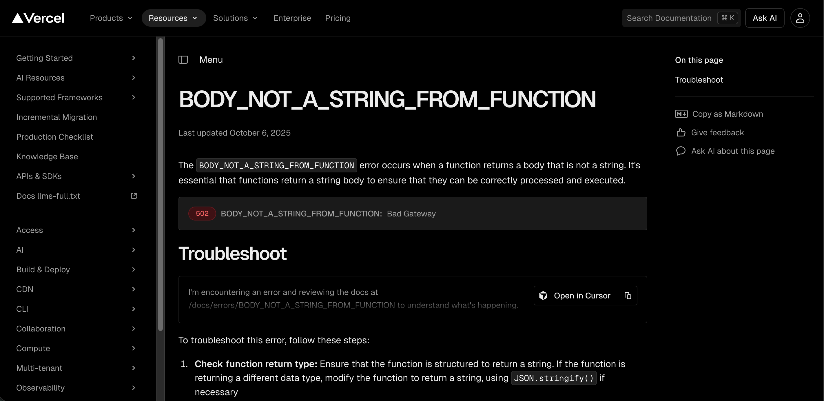 Vercel error documentation example
