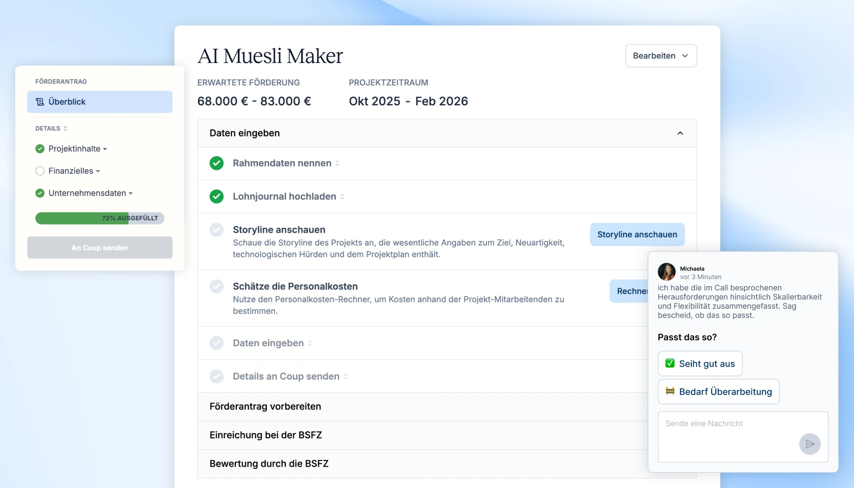 Bild zur Veranschaulichung der neuen Funktion "Vereinfachte Dateneingabe für Förderanträge"