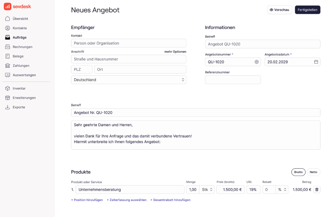 sevdesk Screenshot