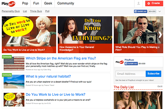 Die Playbuzz-Startseite