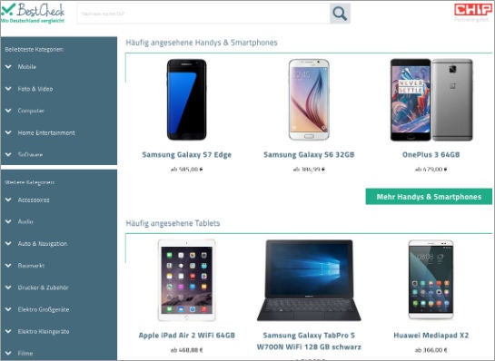 Die Startseite von Bestcheck.de (Screenshot)