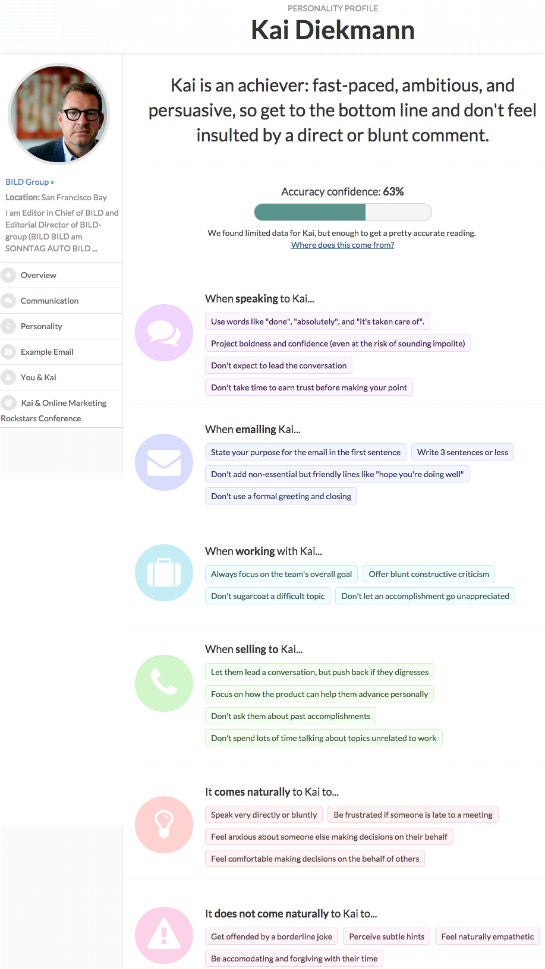 Das Persönlichkeitsprofil von Kai Diekmann laut Crystal Knows