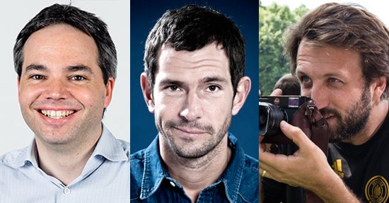 Flo Heinemann, Micky Beisenherz und Paul Ripke (v.l) kommen auf die Expo Stage.