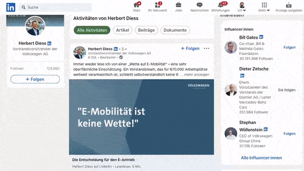 Auf Linkedin hat Herbert Diess inzwischen annähernd 130.000 Follower.