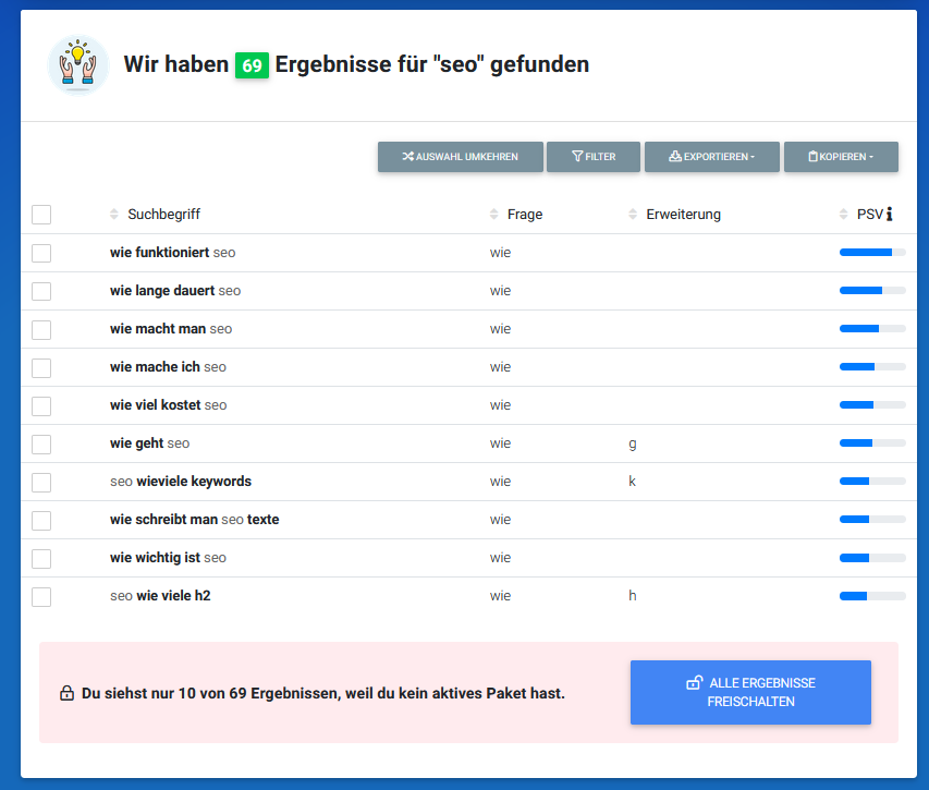 HyperSuggesr SEO-Tool weitere W-Fragen