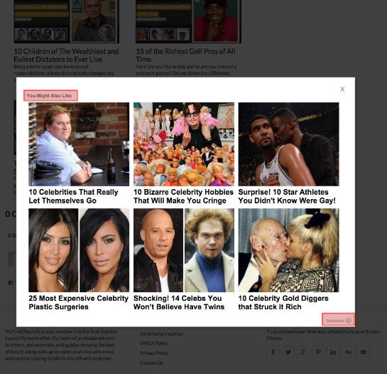 Pop-Up mit Content Recommendation von content.ad. 