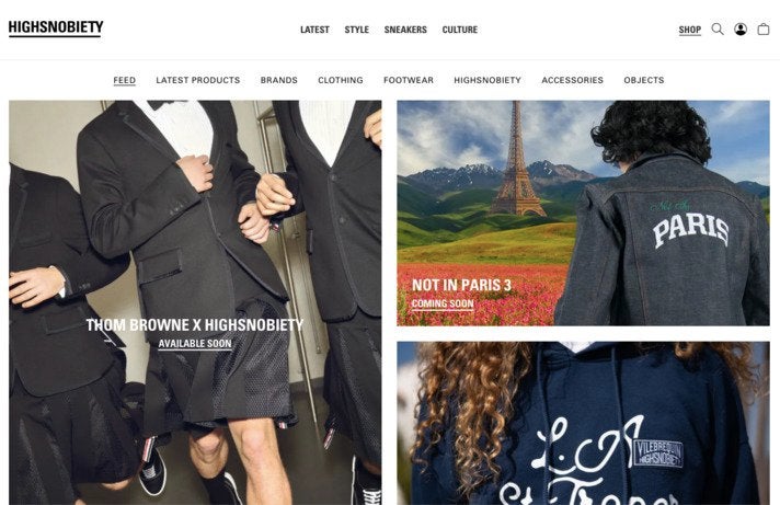 Der Shop von Highsnobiety mischt kursierte Produkte mit eigenen Kollabo-Pieces und Kollektionen zu "Flagship"-Projekten der Berliner