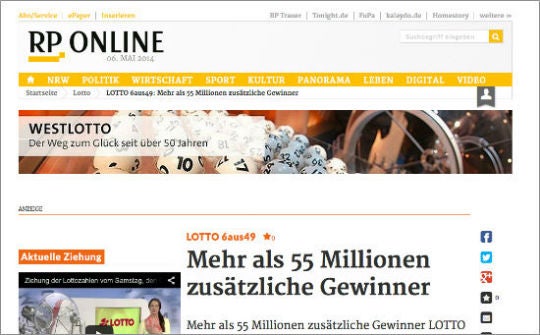 Ein Advertorial von Westlotto bei RP Online (Screenshot)