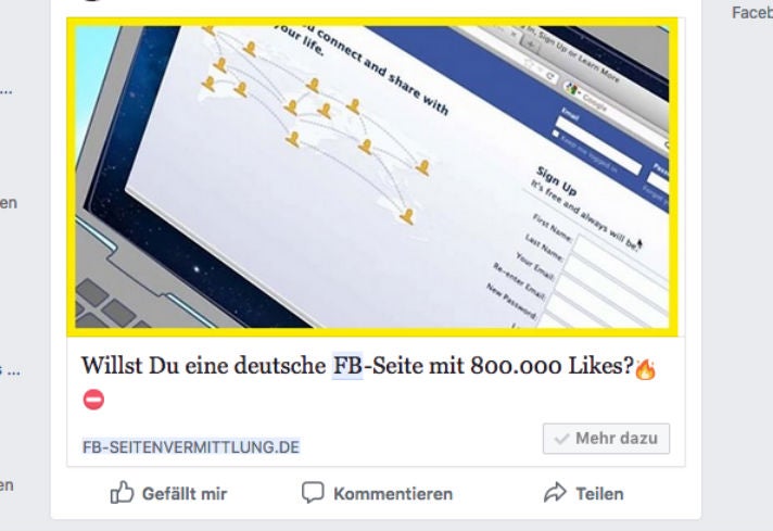 Facebook Ad Seiten-Verkauf