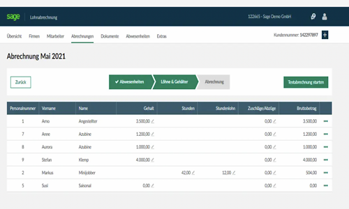 Sage Business Cloud Lohnabrechnung Screenshot