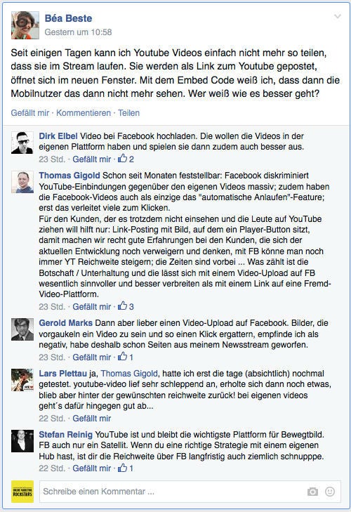 Eine Diskussion aus der Facebook-Gruppe "Fanpage Admins"