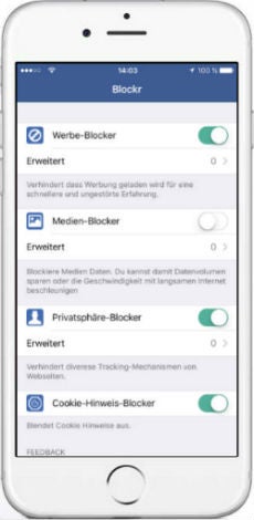 Das Blockr-Menü auf dem iPhone