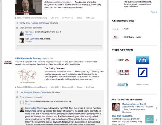 Ein bezahlter Post von der Bank HSBC bei Linkedin