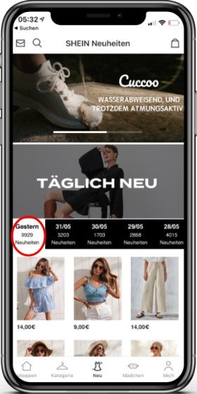 Bis zu 9.900 neue Artikel am Tag: Die Neuheiten-Sektion in der Shine-App