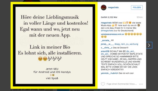 Der tägliche Beitrag mit dem Hinweis auf den Affiliate-Link bei Megachats.