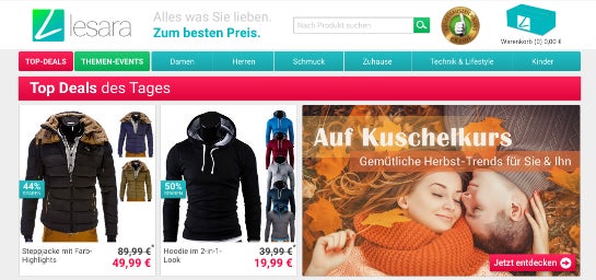 Die Webseite von Lesara