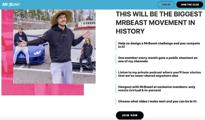 Ein Screenshot von MrBeastCrew.com